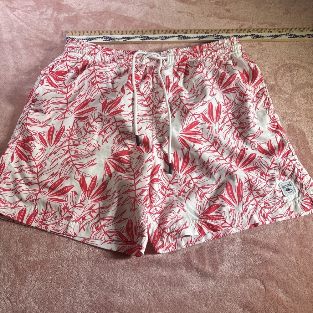 Spicy Tuna Swim Trunks Men Sz XL Hawaiian Shorts Mesh Lined Tropical Print Coral